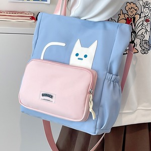 Shinaier Women's Tote Bag Blue Pink Cat Design Water Resistant Everyday Commuter Bag - Product Image 3