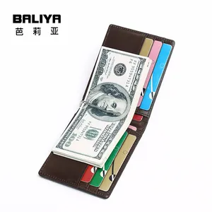 BALIYA Gros Logo Personnalisé Hommes Porte-Cartes Sac À Main Hommes Portefeuille En Cuir Véritable Bifold Portefeuilles Pour Hommes