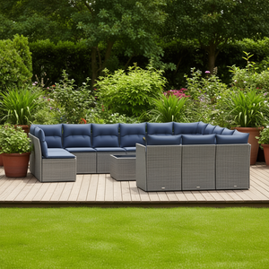 Ensemble de canapés de patio en polyrotin gris avec coussins, mobilier de jardin, sièges d'extérieur, capacité de plus de 10 personnes, design contemporain - Product Image 2