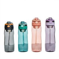 Bouteille d'eau en plastique réutilisable et écologique de 601-700 ml, personnalisable, pour la gym et le sport, avec paille, compatible eau bouillante