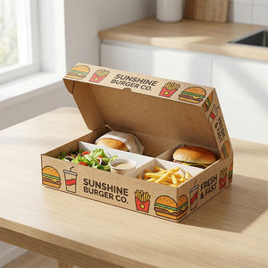 กล่องอาหารกระดาษคราฟท์กั<span class=keywords><strong>น</strong></span><span class=keywords><strong>น</strong></span>้ำมั<span class=keywords><strong>น</strong></span>เกรดอาหาร สำหรับใส่ไก่ทอด บรรจุภัณฑ์อาหารจานด่วน พิมพ์โลโก้สีตามสั่ง - Product Image 2