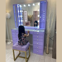 Table de toilette moderne en bois violet de luxe avec miroir Table de toilette pour maquillage cosmétique Commode de bureau Mobilier de chambre à coucher