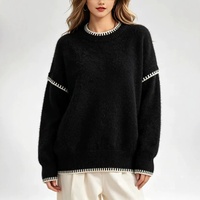 Nouveau pull décontracté ample à col rond et coutures contrastées, style coréen, pour femme, collection automne/hiver 2026