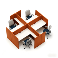 Poste de travail combiné moderne et minimaliste en bois et tissu, élégant et cloisonné, pour deux, quatre ou six personnes, avec bureau informatique multi-personnes