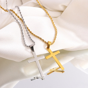 우아한 트위스트 로프 링크 체인 남성 파티를위한 금도금 스테인레스 스틸 크로스 펜던트 목걸이 - Product Image 4