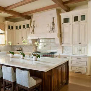 Armoire de cuisine en bois massif contemporain, meubles personnalisés, grand ile et autres, pour toute la maison, blanc