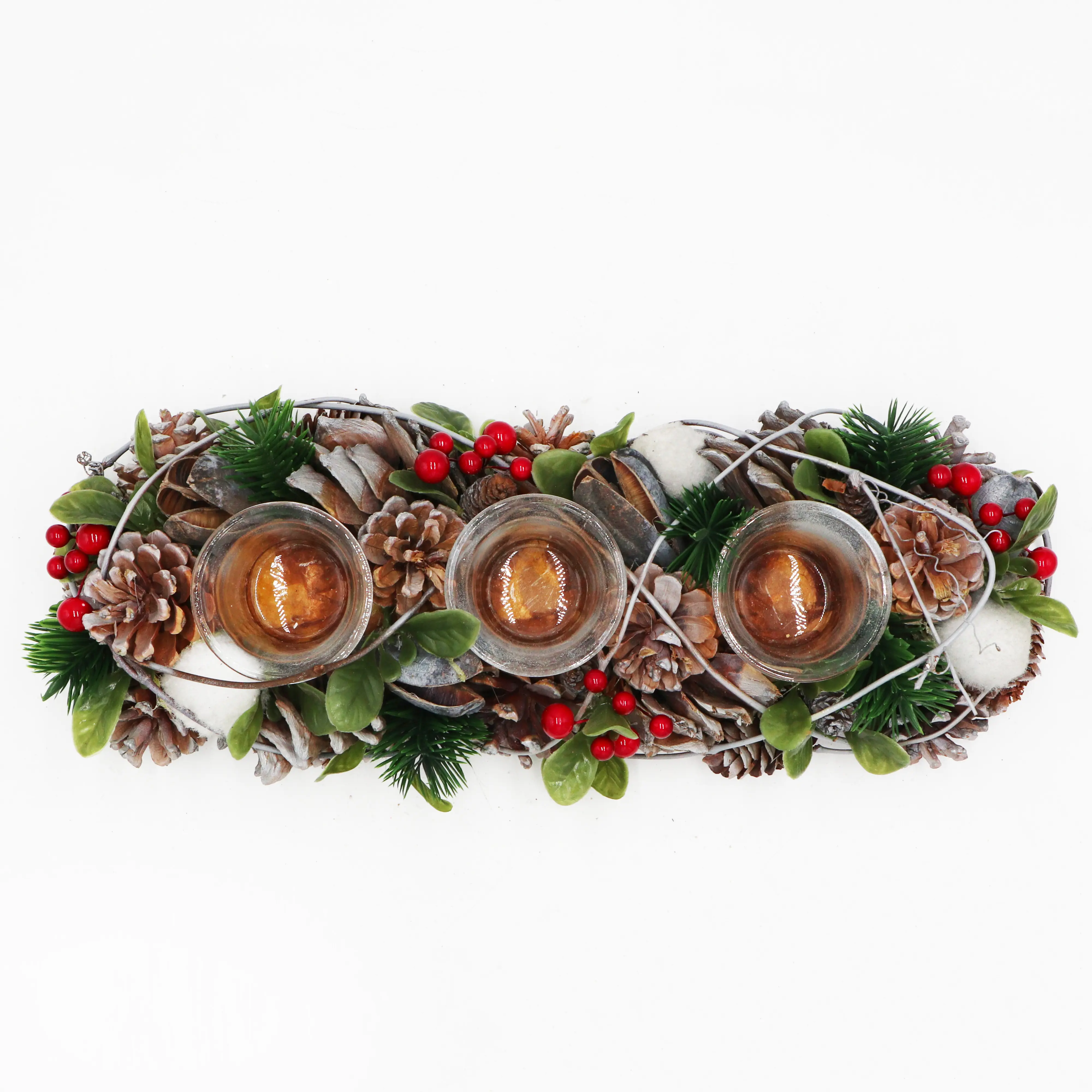 جودة عالية 14 بوصة الصنوبر المخروط شمعة حامل محور مع أفخم الكرة يدويا عيد الميلاد المنزل ديكور للطاولات