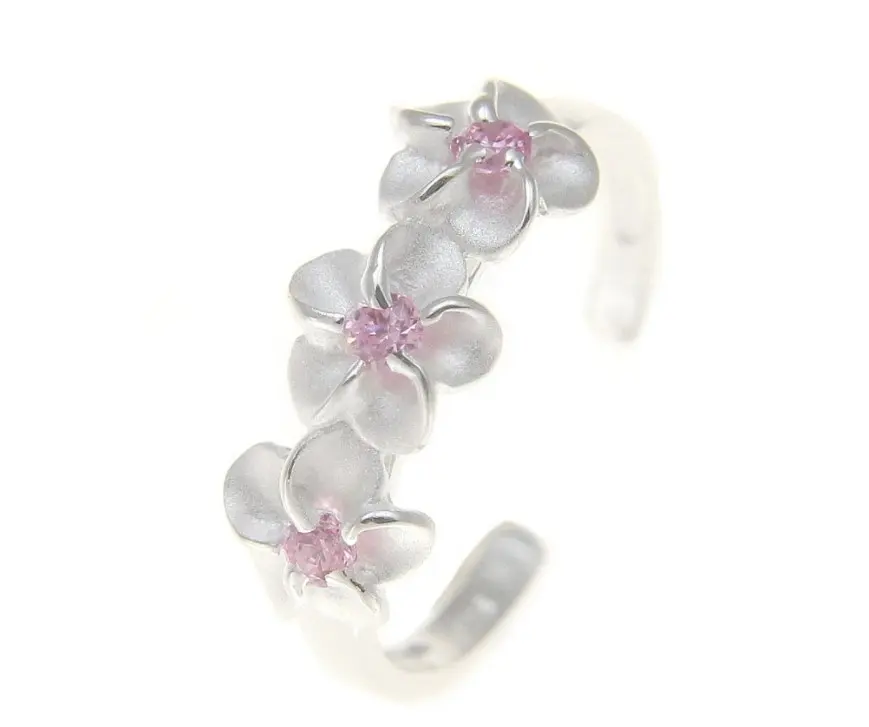Customized Fashionable Bohemia pink cz hawaiian plumeria toe ring