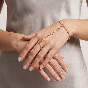 Pulseras Sencillas <span class=keywords><strong>de</strong></span> Acero Inoxidable con Baño <span class=keywords><strong>de</strong></span> <span class=keywords><strong>Oro</strong></span> <span class=keywords><strong>de</strong></span> 18K <span class=keywords><strong>para</strong></span> Mujer, Joyería Festiva, Cadena <span class=keywords><strong>de</strong></span> Mano con Corazón <span class=keywords><strong>de</strong></span> Zirconia, Pulsera <span class=keywords><strong>de</strong></span> Dedo - Product Image 3