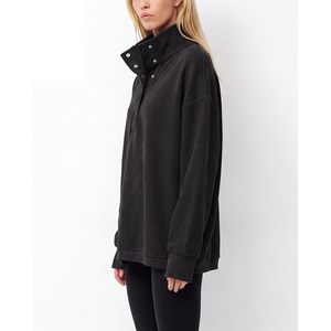 FOXA Women's Oversized Waffle Knit <b>Henley</b> Sweatshirt Long Sleeve Pullover <b>Tops</b> Comfortable Soft Cotton Bamboo Fiber <b>Top</b> - Product Image 2