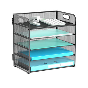 Office Organizer Desktop Shelf 5 Layers Metal Mesh Storage Rack No Drill Installation Modern Minimalist Design - Product Image 2