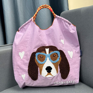 Bolso de compras de poliéster portátil informal para mujer <span class=keywords><strong>con</strong></span> lindo juguete para perros, bolso de toalla de hombro bordado <span class=keywords><strong>con</strong></span> animales a la moda, diseño Simple - Product Image 5