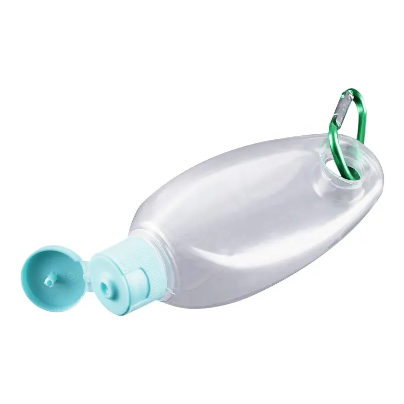 Custom 60ml HDPE bottiglia di plastica gancio per Shampoo lozione trasparente esterno di qualità per la cura del corpo cerchio PVC con tappo a corona