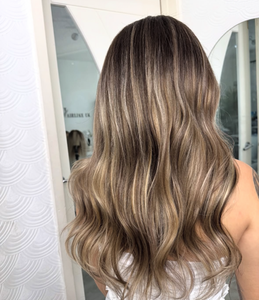 Perruque en cheveux naturels de style européen, Ombré brun cendré avec mèches piano, Balayage froid et chaud, Dessus en dentelle noué à la main, Perruques médicales - Product Image 3
