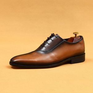 Executive Business Men Genuine Leather Oxford Dress Shoes British Style Two Tone Color <b>Pointed</b> Toe Handmade Formal Derby - Product Image 5
