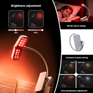 Custom Logo Clip Book <b>Light</b> Bedroom Eye Care 620 650 670nm Red Amber Reading <b>Light</b> Led Rechargeable Clip on Book <b>Light</b> - Product Image 4