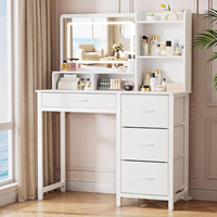 Coiffeuse rustique écologique en bois massif avec miroir coulissant, éclairage et tiroirs en tissu grande capacité pour chambre à coucher et adolescents