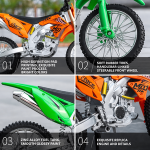 Modelo de Motocross a Escala 1/10 de Aleación Fundida a Presión con Dirección en la Rueda Delantera, Suspensión Delantera y Trasera, y Sonido Realista - Product Image 3