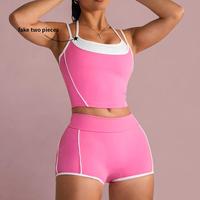 Ensemble soutien-gorge de sport et short de yoga réversible rembourré à maintien élevé pour femme grande taille, personnalisé OEM, écologique, en Spandex/Nylon extensible dans les quatre sens