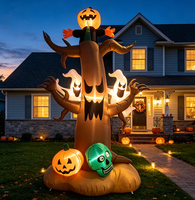 Décoration Gonflable d'Extérieur Grande Taille pour Halloween : Arbre Fantôme Effrayant avec Squelette, Citrouille et Épouvantail Lumineux