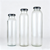 Bouteilles en verre flint pour jus, boissons et café, cylindriques, 250ml, 300ml, 350ml, 500ml, avec bouchon à vis et impression sérigraphique, pour la vente en gros