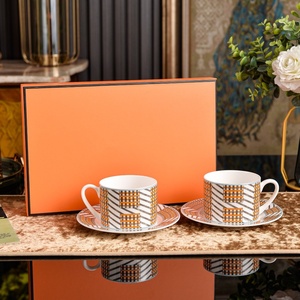 Luxury American Ceramic Coffee Cup Saucer <b>Set</b> Bone China Engraving Technique Afternoon Tea Office <b>Mug</b> Gift Package Dishwasher - Product Image 4