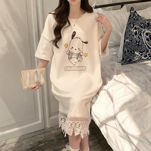 <span class=keywords><strong>Camicia</strong></span> <span class=keywords><strong>da</strong></span> <span class=keywords><strong>Notte</strong></span> Estiva 2025 per Donne, in <span class=keywords><strong>Cotone</strong></span> Bianco, Traspirante, con Stampa e Pizzo, Lunga e Larga, con Elastico in Vita, ODM - Product Image 2