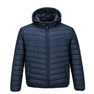 Veste matelassée à capuche bleu marine pour homme, coupe-vent, rembourrage en polyester, fermeture éclair, vêtement d'hiver décontracté, coupe régulière - Product Image 1