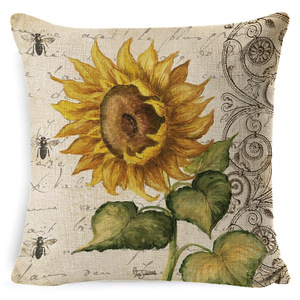 Hanlin Sunflower Pillowcase Square 45x45cm Vintage Washable Living Room Decor <b>Cushion</b> Cover - Product Image 4