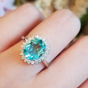 Bague en argent sterling avec apatite bleue Paraiba et diamants - Product Image 3