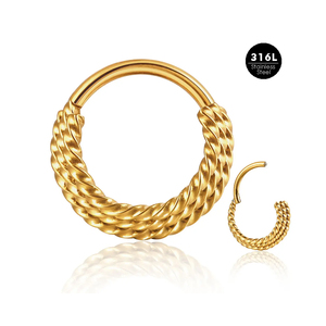 316L Stainless Steel Hinged Segment Ring | Twisted Rope Design Septum Rings Helix Daith Hoop <b>Earrings</b> | Hypoallergenic <b>Piercings</b> - Product Image 1