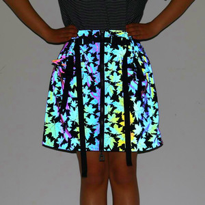ชุดกระโปรงยาวถึงเข่าเอวสูงมีซิปหน้าลายใบเมเปิ้ลสะท้อนแสงสีรุ้งชุดเครื่องแบบนักเรียนกระโปรงไนท์คลับชุดทำงาน - Product Image 1