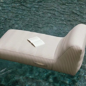 Flotador Inflable para Piscina, Silla de Descanso Lujosa para el Borde de la Piscina, Color Marfil/Blanco con Rayas, Tumbona, Silla Inflable - Product Image 1