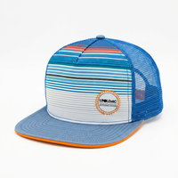 Casquette Trucker 5 Panneaux Personnalisée à Rayures par Sublimation, Casquette en Maille à Visière Plate, Casquette Snapback Sportive d'Été avec Patch Brodé