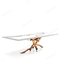 Vente en gros Ensemble table à manger 12 places moderne et nouveau design de luxe Table en marbre blanc avec miroir cadre en acier inoxydable pour hôtels
