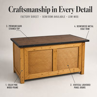 Buffet en bois massif de pin, style rustique, avec portes à persiennes, pour la cuisine ou la salle à manger