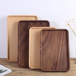 Plateau de service en bois massif rectangulaire en hêtre et noyer pour café, thé, repas d'hôtel - Product Image 1