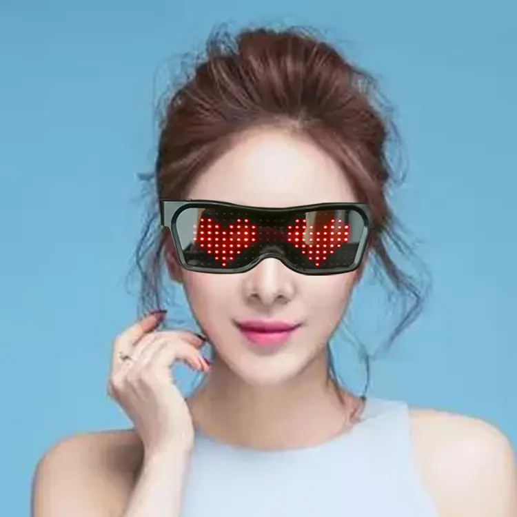 App Control Light Up Magic Lunettes LED rechargeables Magic Rave Party Lunettes lumineuses Affichage du motif Lunettes de soleil LED clignotantes