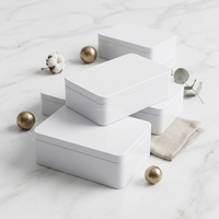 Boîte en métal rectangulaire blanche à couvercle articulé pour bonbons, chocolats, biscuits, gâteaux, boîte de rangement alimentaire pour les fêtes, boîte cadeau avec logo personnalisé