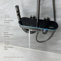Système de douche thermostatique en laiton brossé avec affichage numérique LED intelligent de la température et lumière d'ambiance
