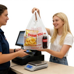 Disposable Durable HDPE Thick Vest <b>Bags</b> Hand Length Handle for Hotel Restaurant Supermarket Heavy Duty Industrial Customizable - Product Image 1