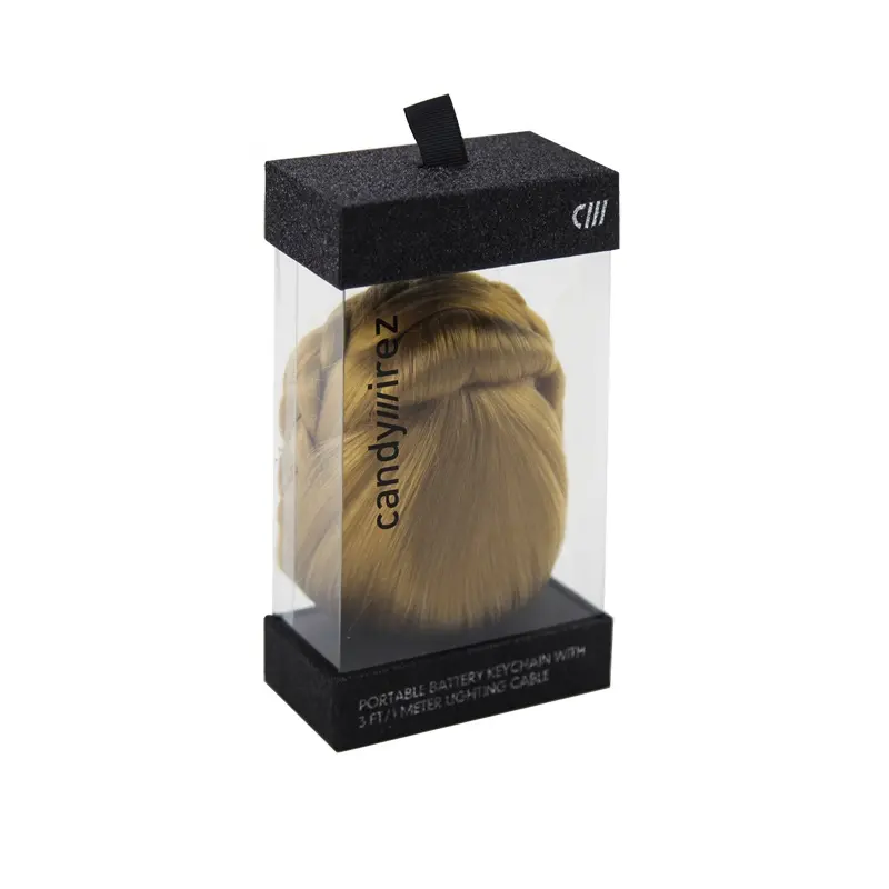 Custom Printing Hair Extension Packaging Box Human Weave Wig Extension 4 Side Clear Window Display Plastic Box Wig Packaging