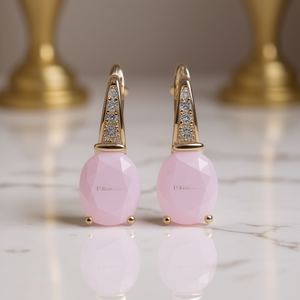 Pendientes de cuarzo rosa U Ktorzowski con baño de oro rosa y engaste de púas, para mujer, románticos, para uso diario, con forma de gota de agua - Product Image 2