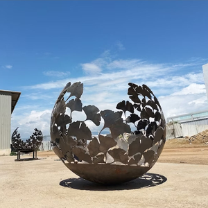 New Design Freestanding Rustic Eco-Friendly Outdoor Garden Uk Fairy Vine Leaf Steel Sphere <b>Globe</b> <b>Firepit</b> Fire Ball - Product Image 4