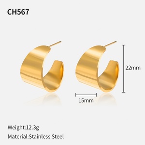 ต่างหูเรขาคณิตสแตนเลสชุบทอง 18K จำนวนมากจากโรงงาน เครื่องประดับกันน้ำ - Product Image 4