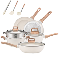 Ensemble complet d'ustensiles de cuisine 12 pièces, casseroles, poêles et cuiseur vapeur antiadhésifs avec revêtement en granit, pour tous types de cuisinières