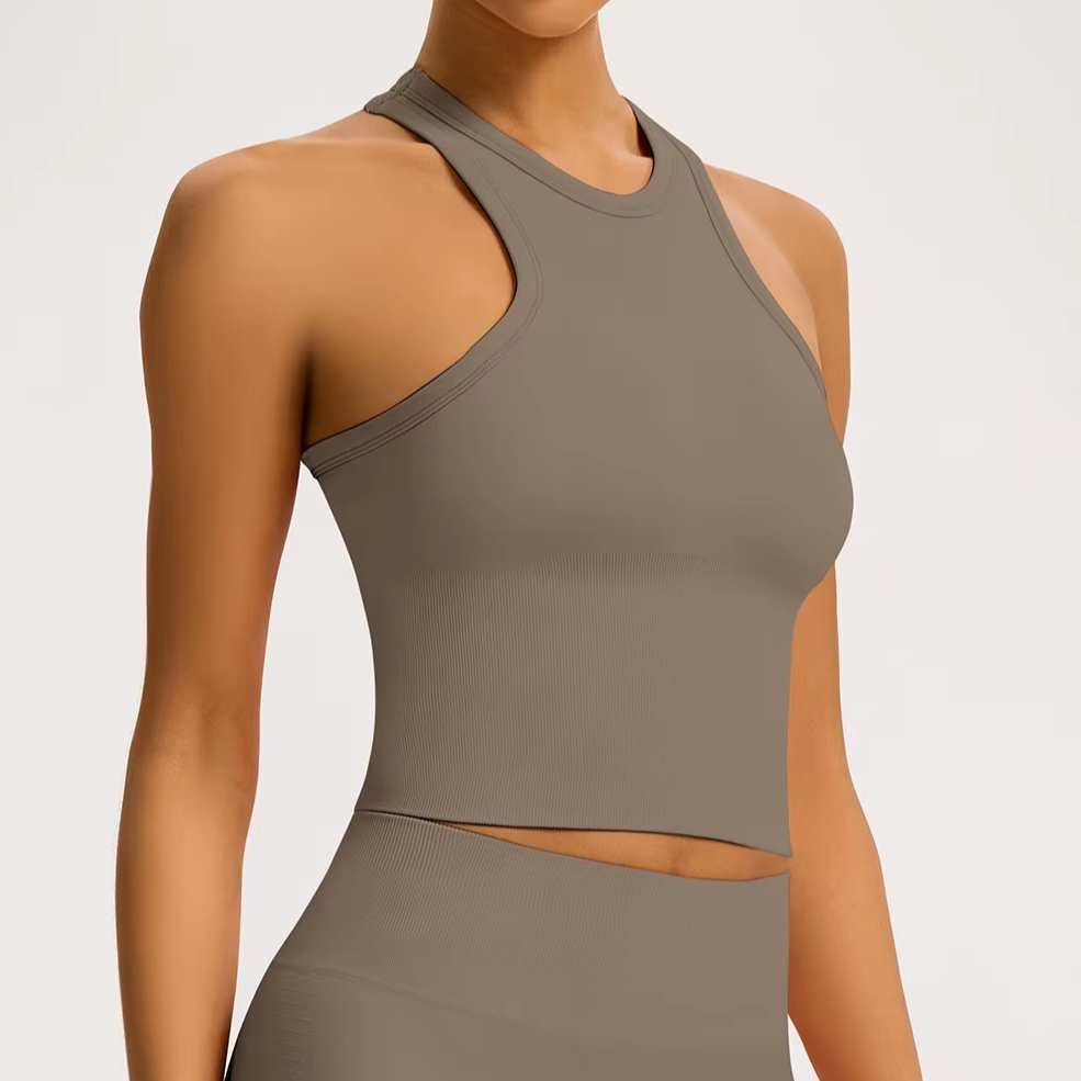 Cross-Border Seamless Tight I-Back Yoga Vest Women Outdoor Fitness Top Outer Wear Sweat-Wicking Front Logo Spandex/Nylon Sports