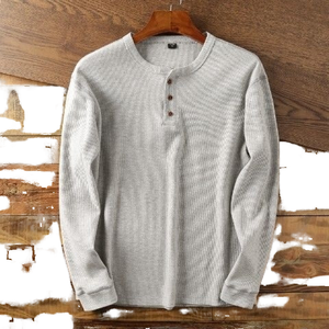 Camiseta Térmica de Manga Larga para Hombre, Cuello Redondo, Estilo Casual, Tejido Waffle Estampado, Corte Regular, 240 Gramos, Transpirable - Product Image 1