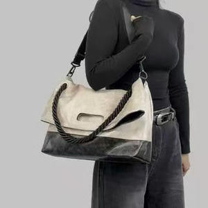 Large Capacity <b>Soft</b> Textured PU Leather Tote <b>Bag</b> Two-Tone Design with Top Handle and <b>Crossbody</b> Strap - Product Image 4