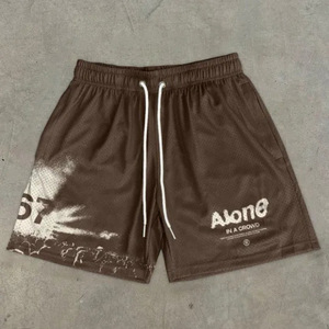 Pantalones Cortos Transpirables de Algodón con Estampado Digital Marrón para Hombre, con Cierre de Cordón en la Cintura Media, Ropa Casual - Product Image 1